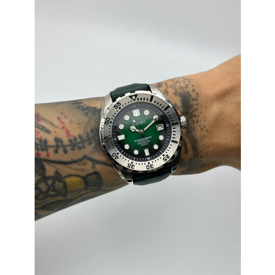 Custom Seiko Mod • Green Silver Baby Monster • 44mm